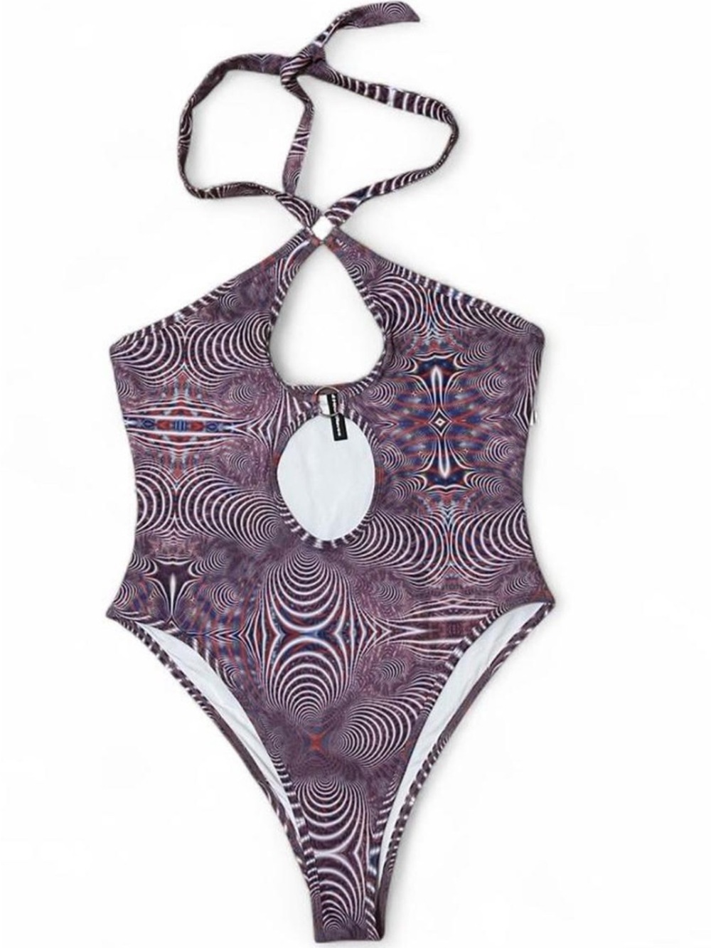 iHeartRaves Cutout Halter Bodysuit Swimsuit Psychedelic Print Medium
